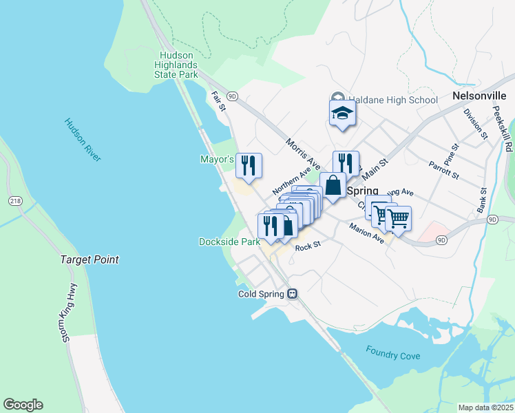 map of restaurants, bars, coffee shops, grocery stores, and more near 31 Fair St in Cold Spring