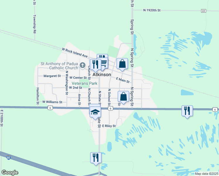 map of restaurants, bars, coffee shops, grocery stores, and more near 200 East 2nd Street in Atkinson