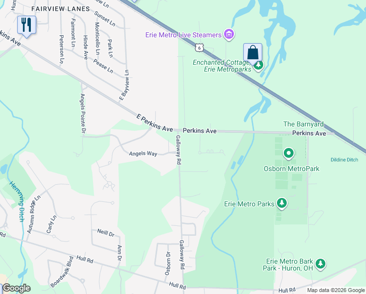 map of restaurants, bars, coffee shops, grocery stores, and more near 3118 Galloway Road in Sandusky