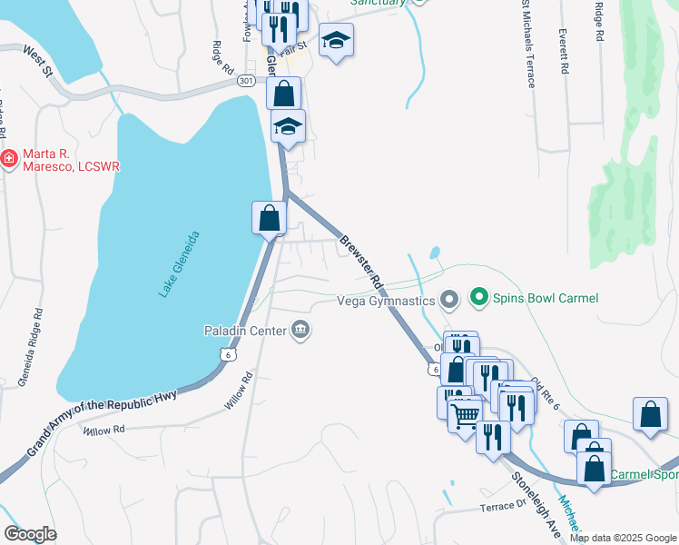 map of restaurants, bars, coffee shops, grocery stores, and more near 1779 U.S. 6 in Carmel Hamlet