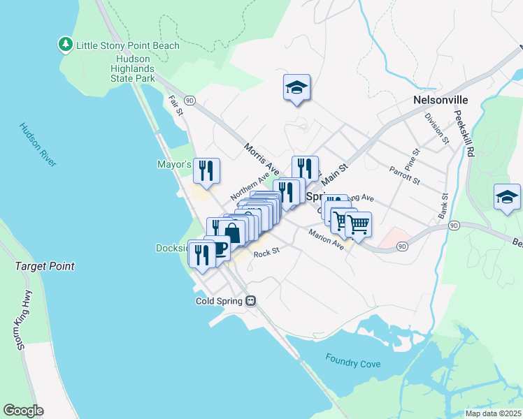 map of restaurants, bars, coffee shops, grocery stores, and more near 27 Marion Avenue in Cold Spring