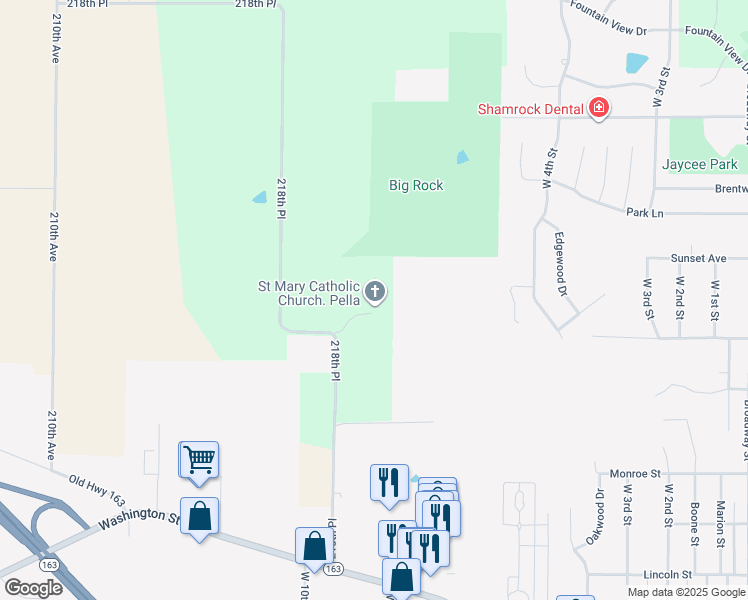 map of restaurants, bars, coffee shops, grocery stores, and more near 726 218th Place in Pella