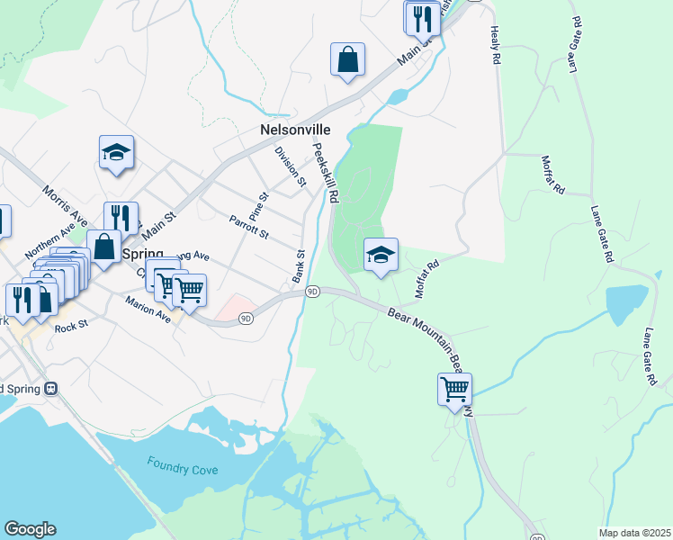 map of restaurants, bars, coffee shops, grocery stores, and more near 52 Peekskill Road in Cold Spring
