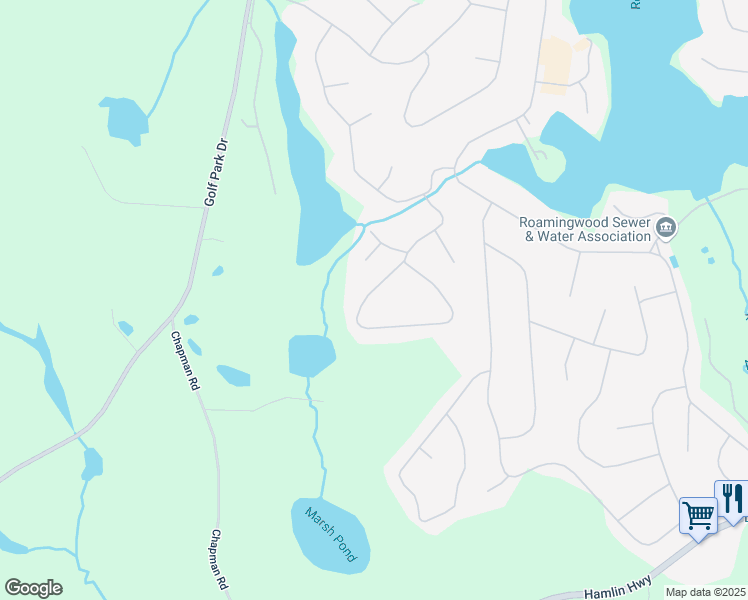 map of restaurants, bars, coffee shops, grocery stores, and more near 2572 Oak Circle in Hamlin