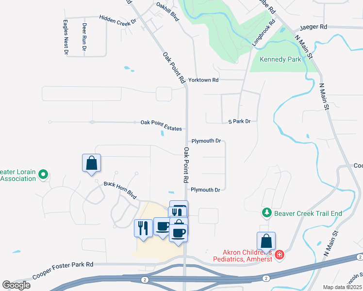 map of restaurants, bars, coffee shops, grocery stores, and more near 5906 Oak Point Road in Lorain