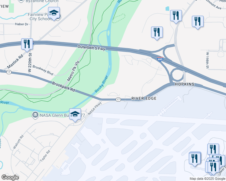 map of restaurants, bars, coffee shops, grocery stores, and more near 501 Underpass Road in Fairview Park