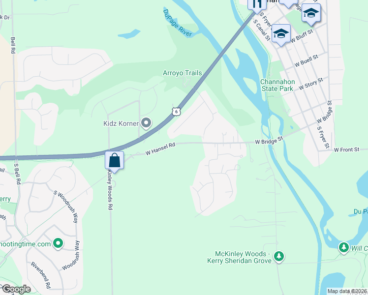map of restaurants, bars, coffee shops, grocery stores, and more near 25709 West Bridge Street in Channahon
