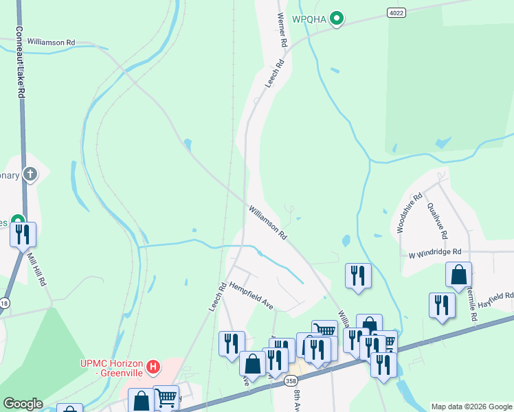 map of restaurants, bars, coffee shops, grocery stores, and more near 101 Williamson Road in Greenville