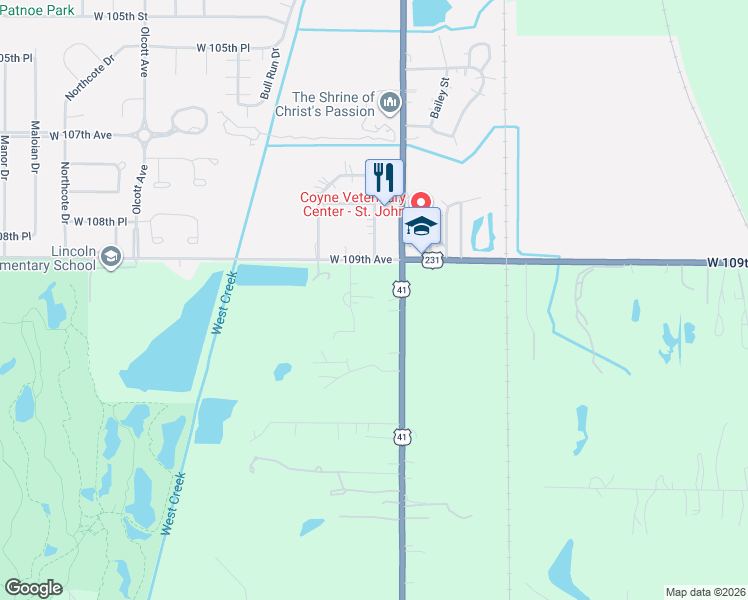 map of restaurants, bars, coffee shops, grocery stores, and more near 10921 Huron Street in Cedar Lake