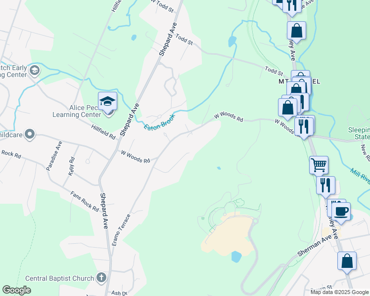 map of restaurants, bars, coffee shops, grocery stores, and more near 81 Serafin Court in Hamden