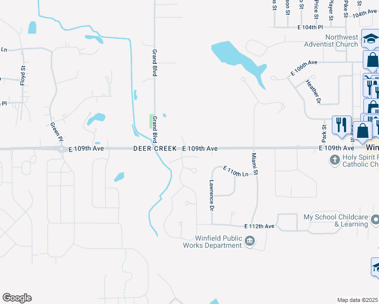 map of restaurants, bars, coffee shops, grocery stores, and more near 6722 Linden Drive in Crown Point