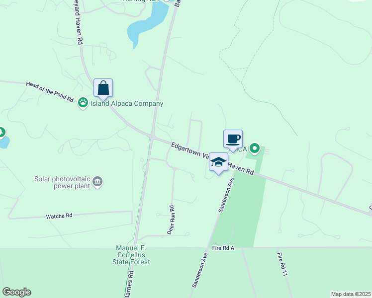 map of restaurants, bars, coffee shops, grocery stores, and more near 134 Edgartown Vineyard Haven Road in Oak Bluffs