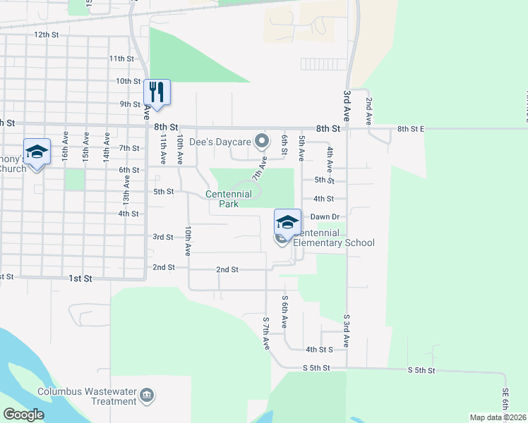 map of restaurants, bars, coffee shops, grocery stores, and more near 500 Centennial Street in Columbus