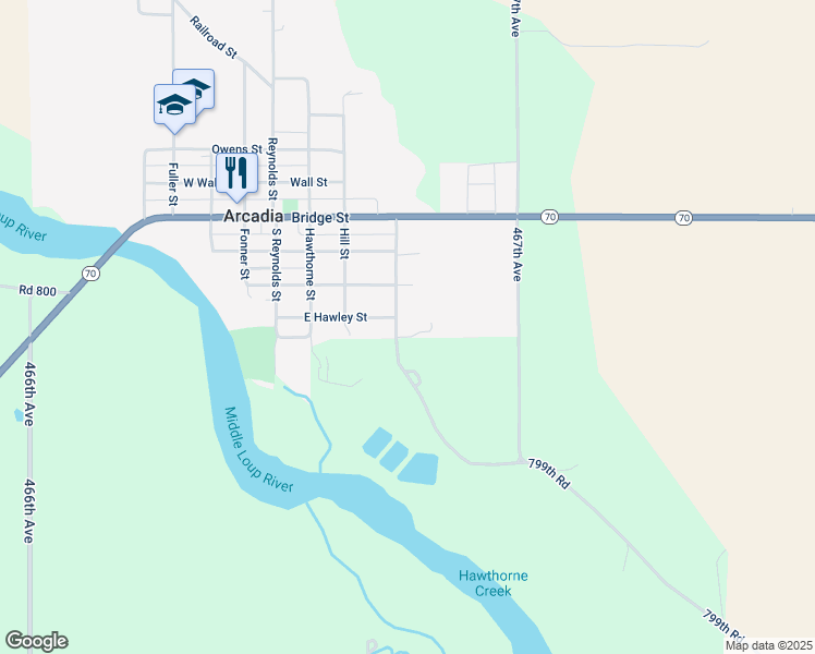 map of restaurants, bars, coffee shops, grocery stores, and more near 425 May Street in Arcadia
