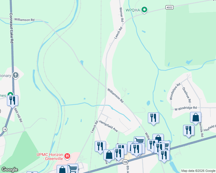 map of restaurants, bars, coffee shops, grocery stores, and more near 101 Williamson Road in Greenville