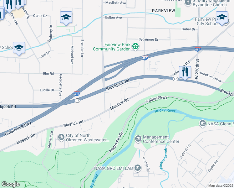map of restaurants, bars, coffee shops, grocery stores, and more near 23000 Mastick Road in North Olmsted