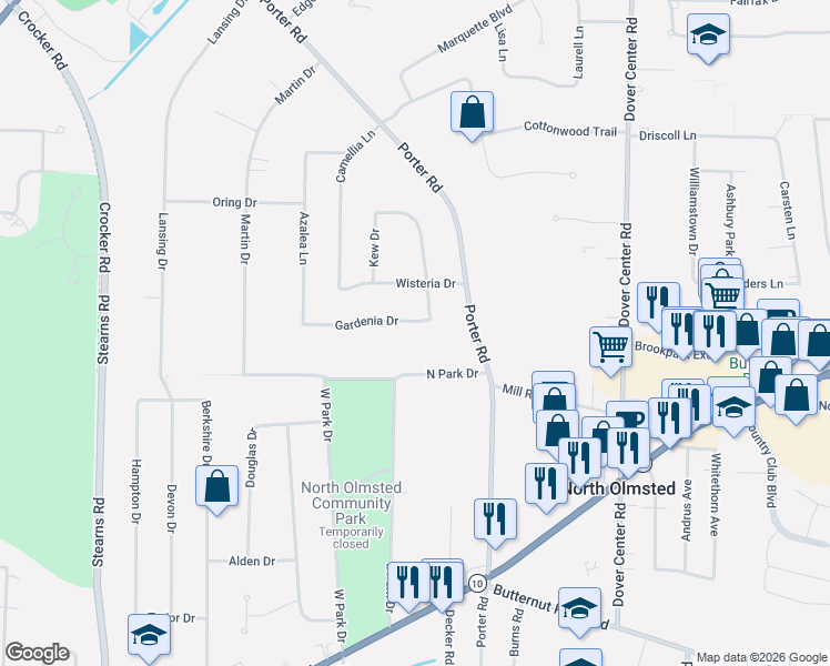 map of restaurants, bars, coffee shops, grocery stores, and more near 27944 North Park Drive in North Olmsted