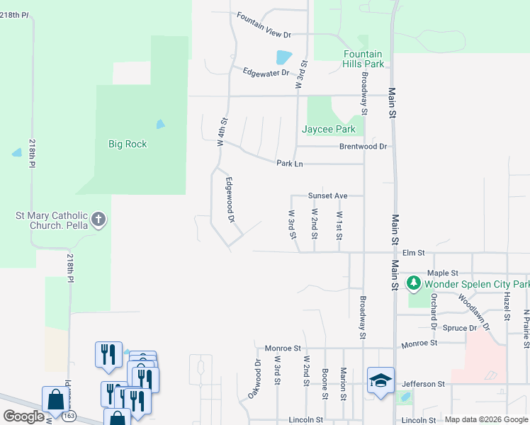 map of restaurants, bars, coffee shops, grocery stores, and more near 1413 West 3rd Street in Pella