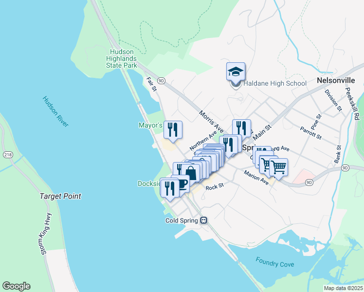 map of restaurants, bars, coffee shops, grocery stores, and more near 31 Fair Street in Cold Spring