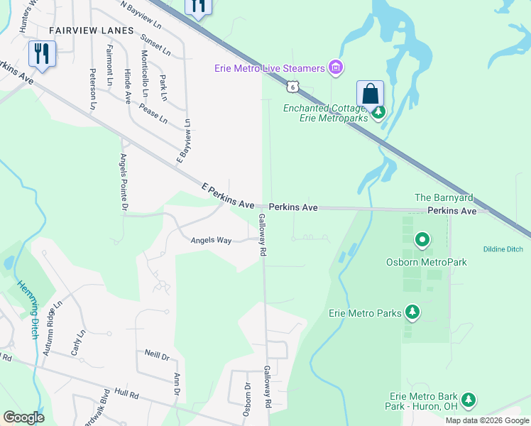 map of restaurants, bars, coffee shops, grocery stores, and more near 3118 Galloway Road in Sandusky