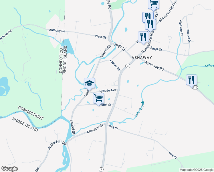 map of restaurants, bars, coffee shops, grocery stores, and more near 12 Hillside Avenue in Hopkinton