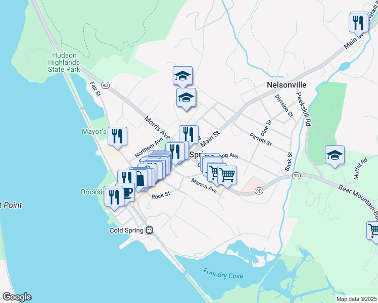 map of restaurants, bars, coffee shops, grocery stores, and more near 8 Fishkill Avenue in Cold Spring