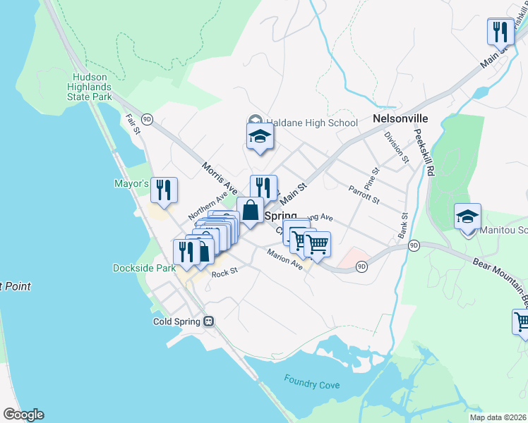 map of restaurants, bars, coffee shops, grocery stores, and more near 8 Fishkill Avenue in Cold Spring