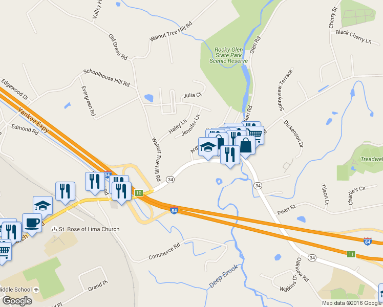 map of restaurants, bars, coffee shops, grocery stores, and more near 171 Jennifer Lane in Newtown