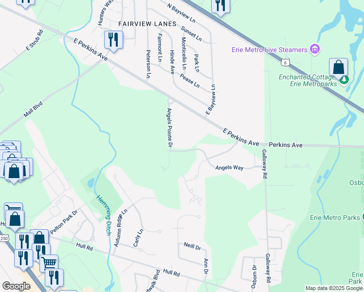 map of restaurants, bars, coffee shops, grocery stores, and more near 3026 Angels Pointe Drive in Sandusky