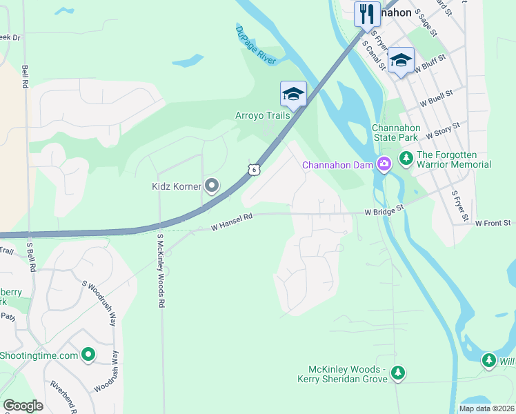 map of restaurants, bars, coffee shops, grocery stores, and more near 25741 West Stonechase Court in Channahon