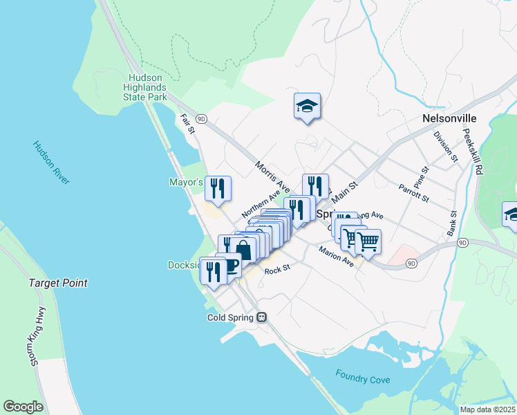 map of restaurants, bars, coffee shops, grocery stores, and more near 2 Church Street in Cold Spring
