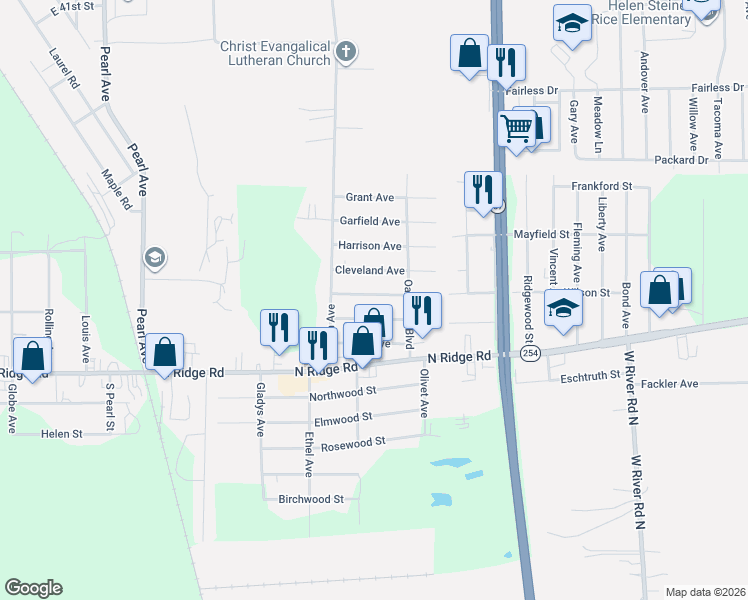 map of restaurants, bars, coffee shops, grocery stores, and more near 2049 Mc Kinley Avenue in Lorain