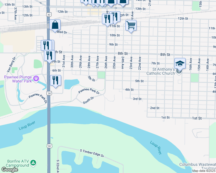 map of restaurants, bars, coffee shops, grocery stores, and more near 2501-2599 5th Street in Columbus