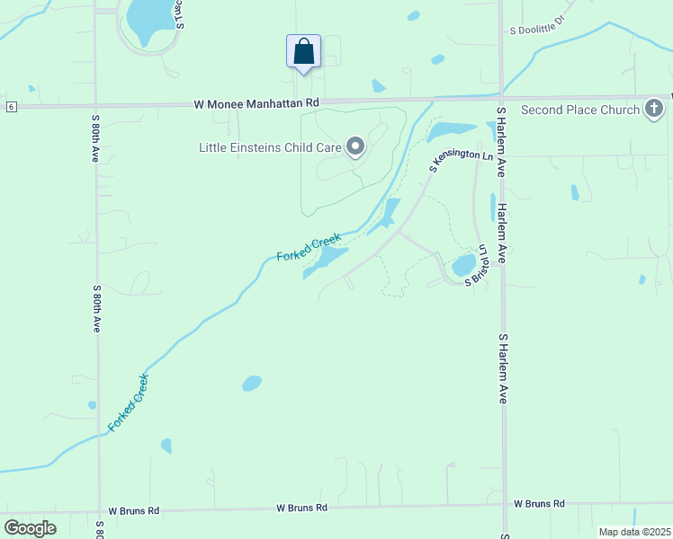 map of restaurants, bars, coffee shops, grocery stores, and more near 25800 South Kensington Lane in Monee