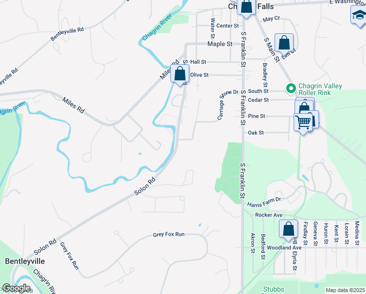 map of restaurants, bars, coffee shops, grocery stores, and more near 315 Solon Road in Chagrin Falls