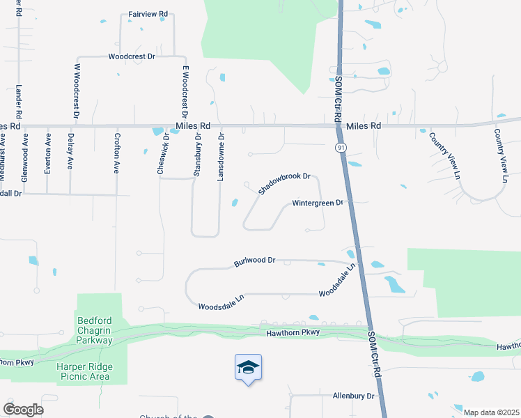 map of restaurants, bars, coffee shops, grocery stores, and more near 32580 Shadowbrook Drive in Solon