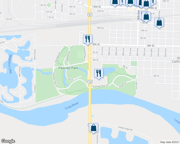map of restaurants, bars, coffee shops, grocery stores, and more near 411 33rd Avenue in Columbus