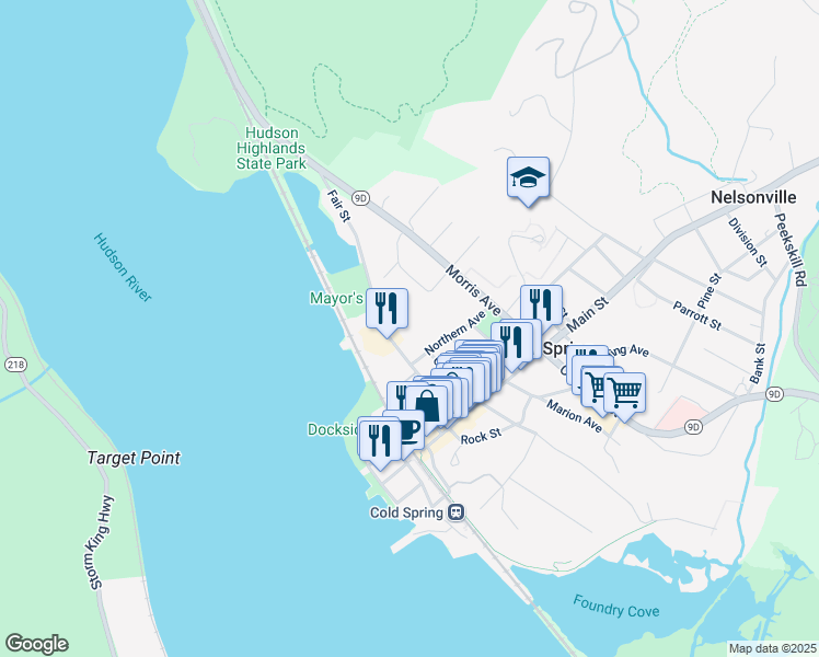map of restaurants, bars, coffee shops, grocery stores, and more near 52 Fair Street in Philipstown