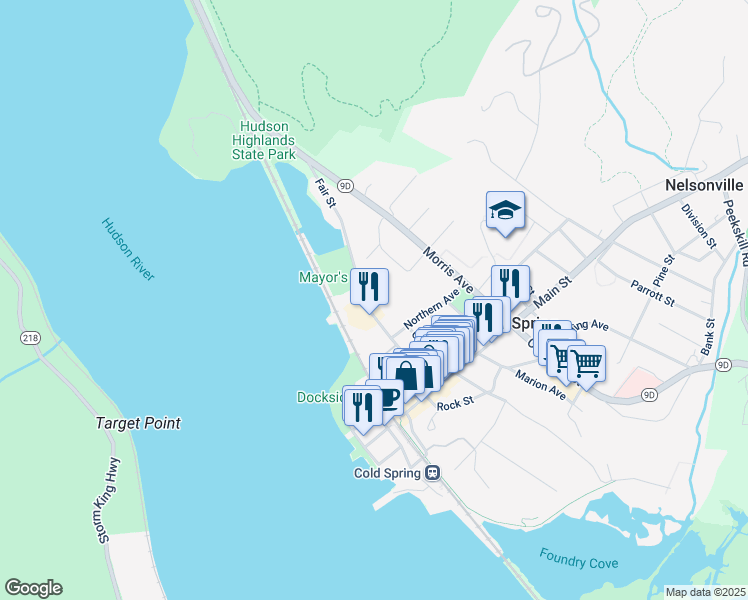 map of restaurants, bars, coffee shops, grocery stores, and more near 52 Fair Street in Philipstown