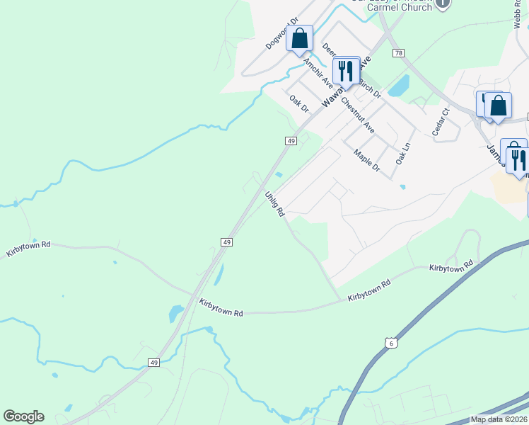 map of restaurants, bars, coffee shops, grocery stores, and more near 75 Uhlig Road in Middletown