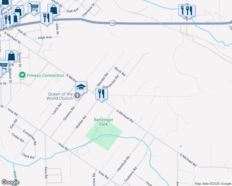 map of restaurants, bars, coffee shops, grocery stores, and more near 825 West Eschbach Road in Saint Marys