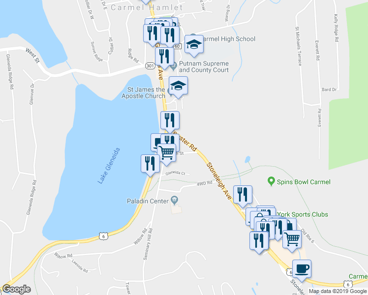 map of restaurants, bars, coffee shops, grocery stores, and more near 15 Church Street in Carmel Hamlet