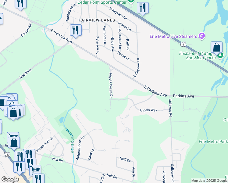 map of restaurants, bars, coffee shops, grocery stores, and more near 3026 Angels Pointe Drive in Sandusky