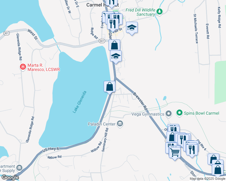 map of restaurants, bars, coffee shops, grocery stores, and more near 1711 U.S. 6 in Carmel Hamlet