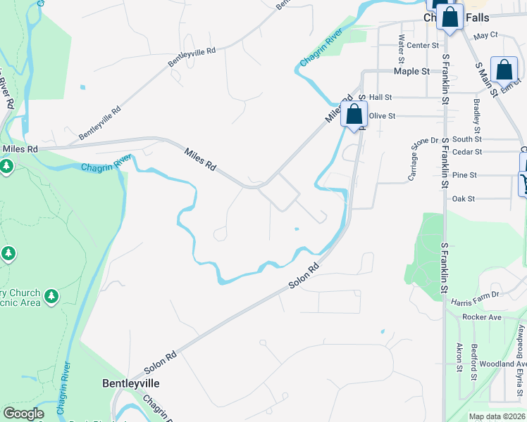 map of restaurants, bars, coffee shops, grocery stores, and more near 225 Hillside Ln in Chagrin Falls