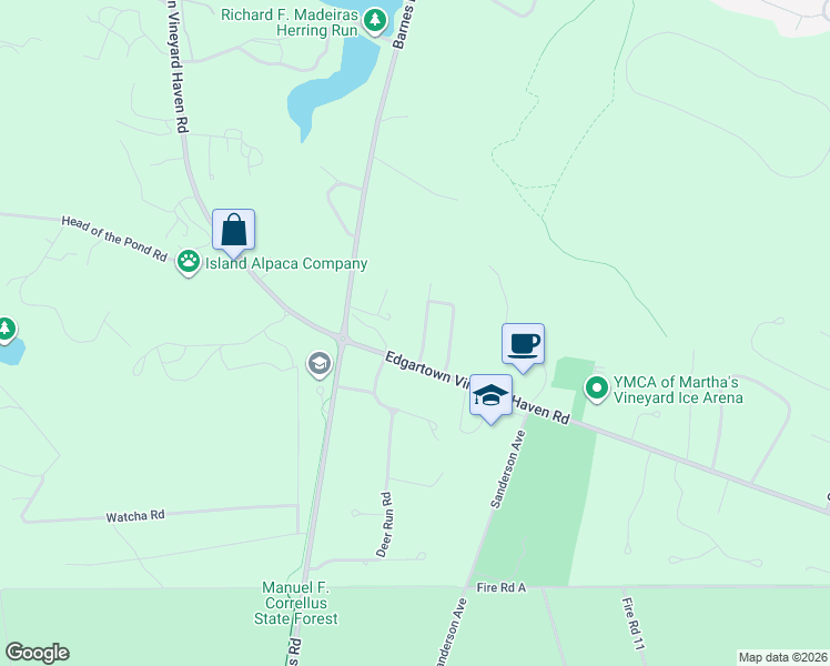 map of restaurants, bars, coffee shops, grocery stores, and more near 8 Schoolhouse Village in Oak Bluffs