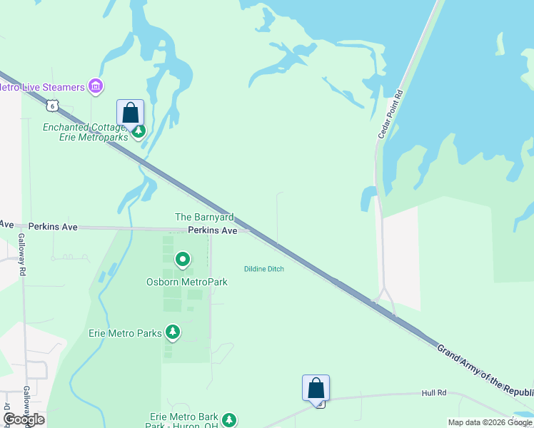 map of restaurants, bars, coffee shops, grocery stores, and more near 4501 Cleveland Road West in Huron