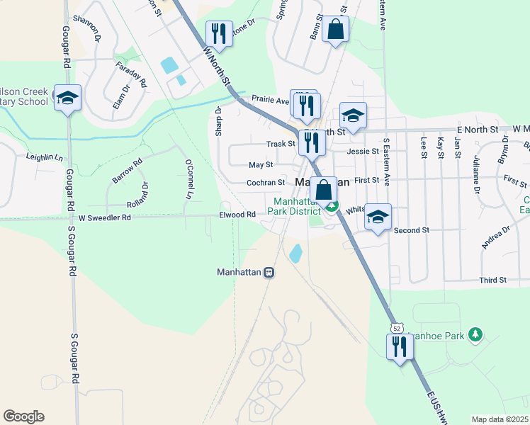 map of restaurants, bars, coffee shops, grocery stores, and more near 105 Shelia Road in Manhattan