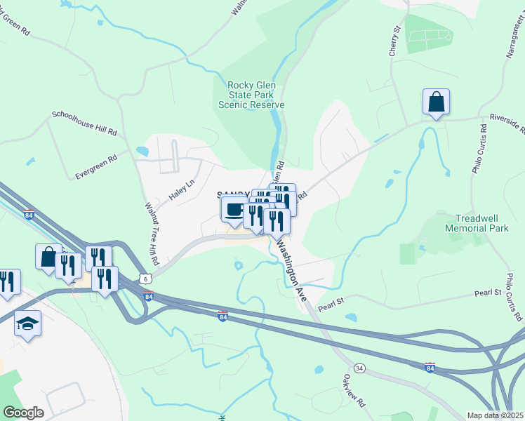 map of restaurants, bars, coffee shops, grocery stores, and more near 5A Glen Road in Newtown