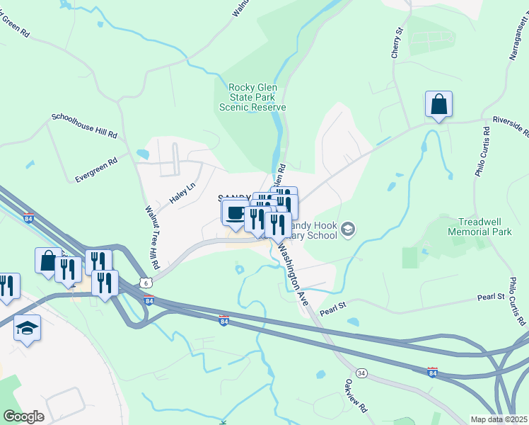 map of restaurants, bars, coffee shops, grocery stores, and more near 5A Glen Road in Newtown